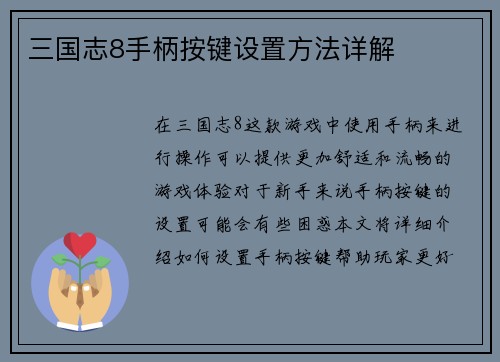 三国志8手柄按键设置方法详解